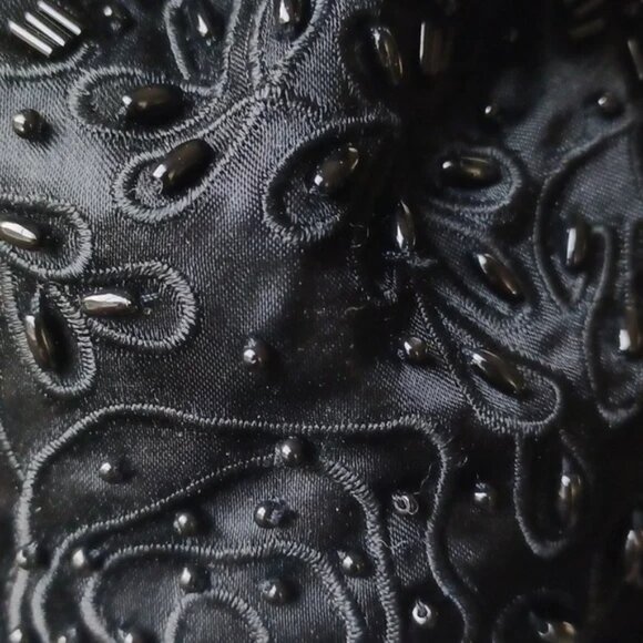 Beaded Mini Drawstring Shoulder Bag Purse Fully Lined Womens Black, 6"x6" EUC - Picture 2 of 12